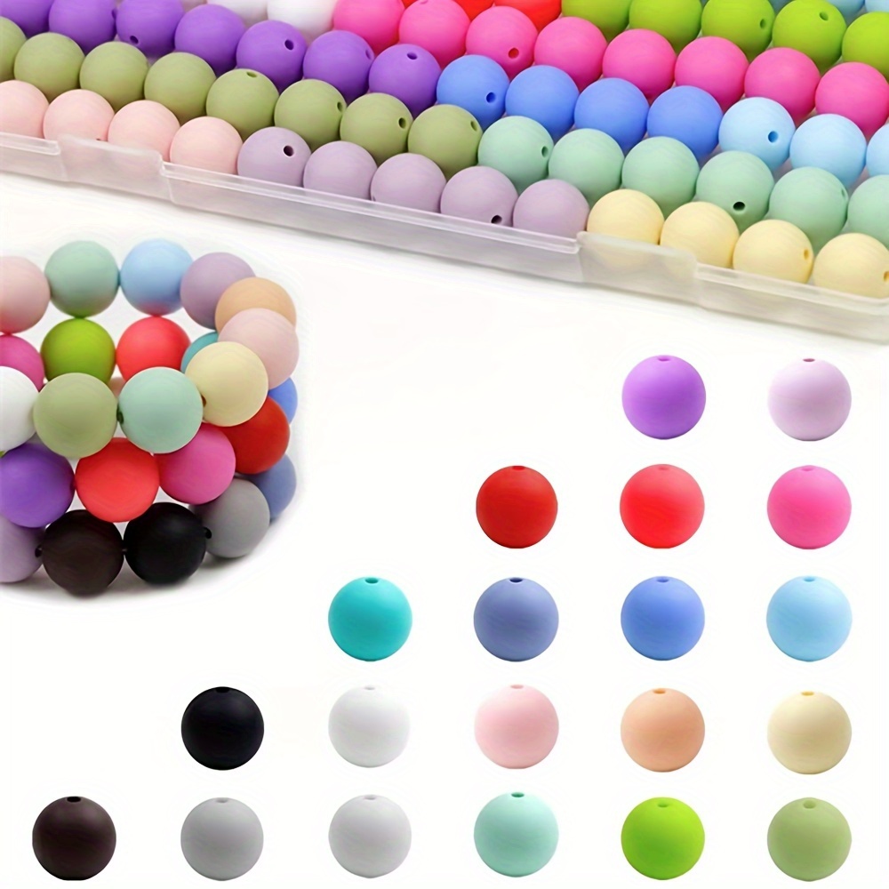 

48pcs Silicone Bead Set - 15mm & 12mm, Assorted Colors With Holes For Diy Keychains, Bracelets, And Bag Charms Crafting