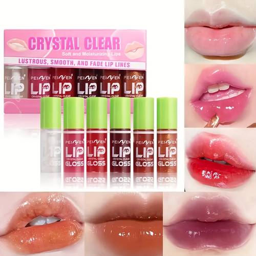 6pcs set mini lip oil lip gloss in 6 colors long lasting and non sticky formula with soft brush head moisturizing tinted lip color shiny transparent lip oil moisturizing