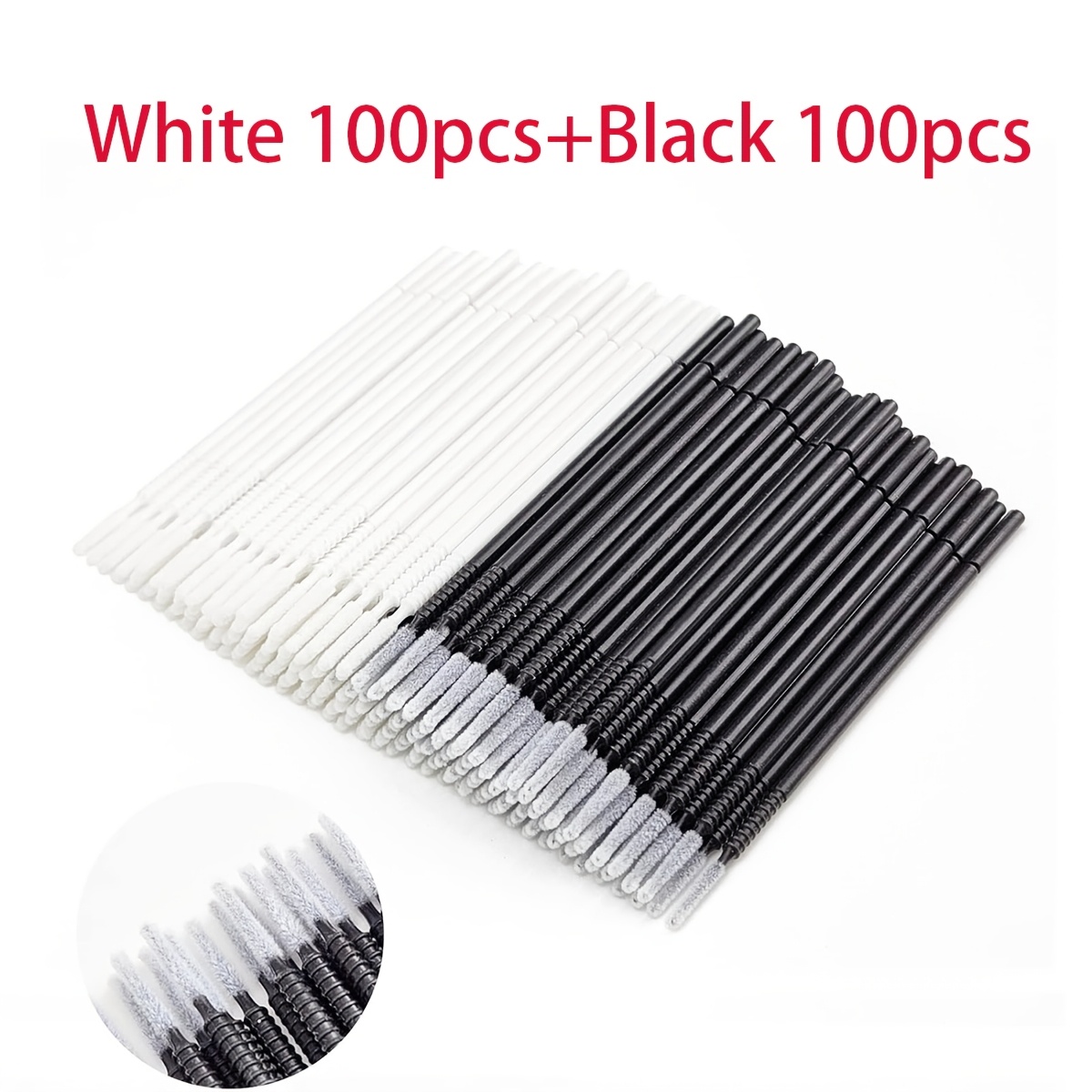 TEMU 200pcs Long Head Micro Brushes, Micro Applicators, Micro Swab Sticks For Lash Extension, Makeup, And Personal Care (black And White Long Fiber