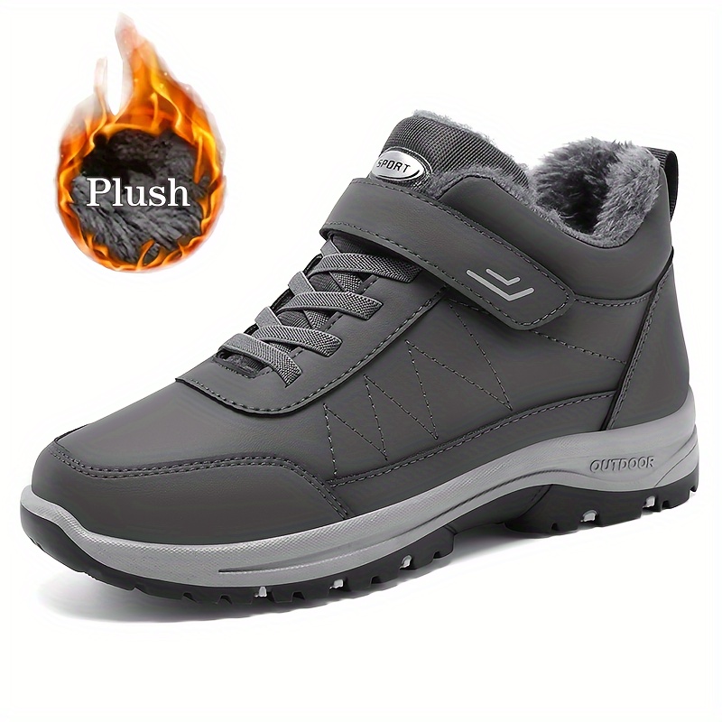 mens solid color fleece lined snow boots slip resistant durable warm for outdoor walking and hiking in winter Product details 5