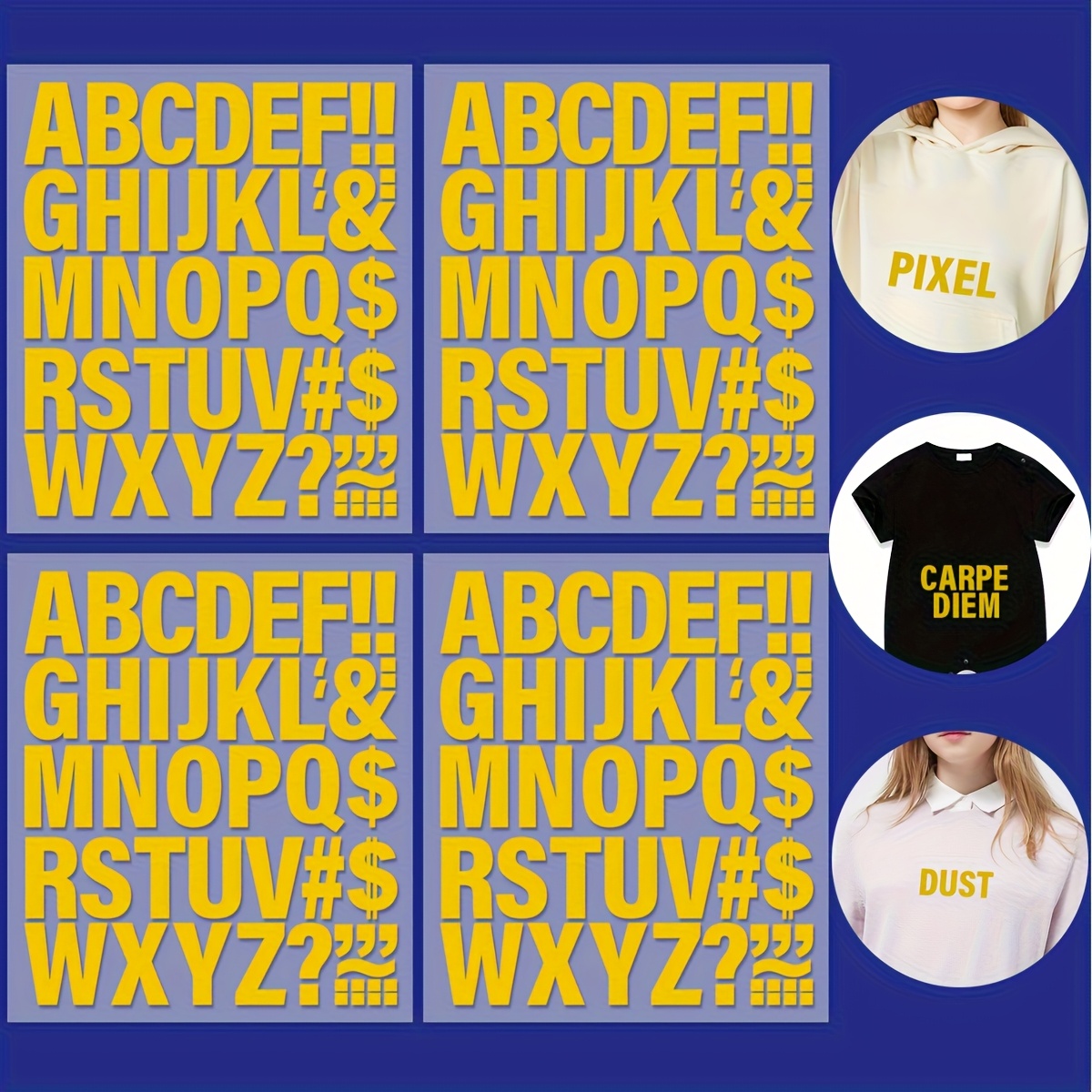TEMU 4 Feuilles de Vinyle Transfert Métallique Doré Pailleté Compatible pour Lettres Majuscules A-Z - Autocollants Scintillants de Luxe pour T-Shirts