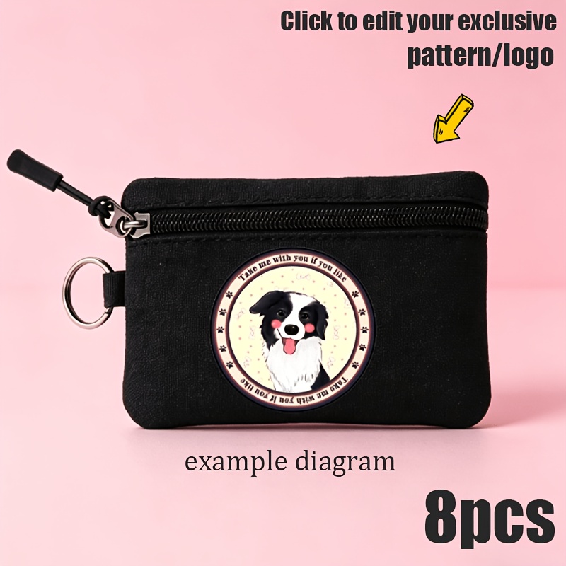 TEMU 8 pezzi Portamonete personalizzati con foto/logo, Portachiavi personalizzato per monete, biglietti del bus, , con cerniera, borsa portatile,