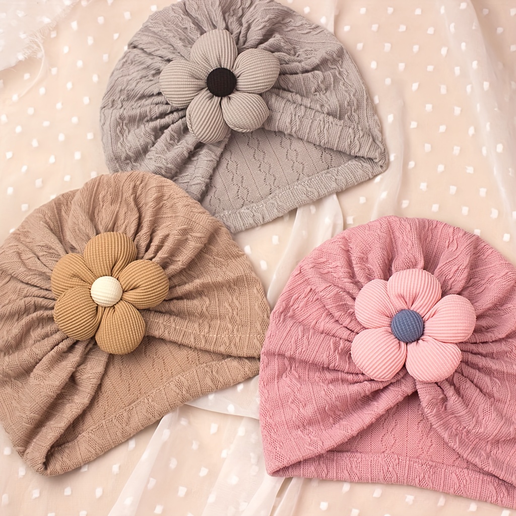 

Floral Pattern Infant Turban Caps, 3pcs Set, Polyester And Spandex, Hand Washable, Stretch Homecoming Hats, Lightweight, Toggle Closure, Woven, For 0-3 Years Old, Spring/fall Season - Mixed Colors