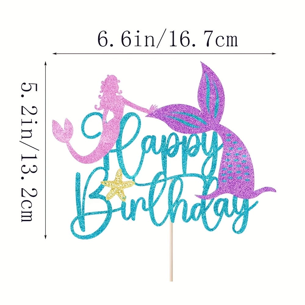 1pc Mermaid Happy Birthday Cake Topper Glitter Starfish Mermaid Tail Cake Pick For Under The Sea Theme Bb Shower Birthday Party Cake Decorations Supplies