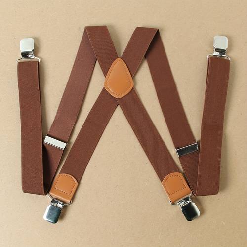 solid color four clip x shaped elastic heavy duty suspenders with adjustable length
