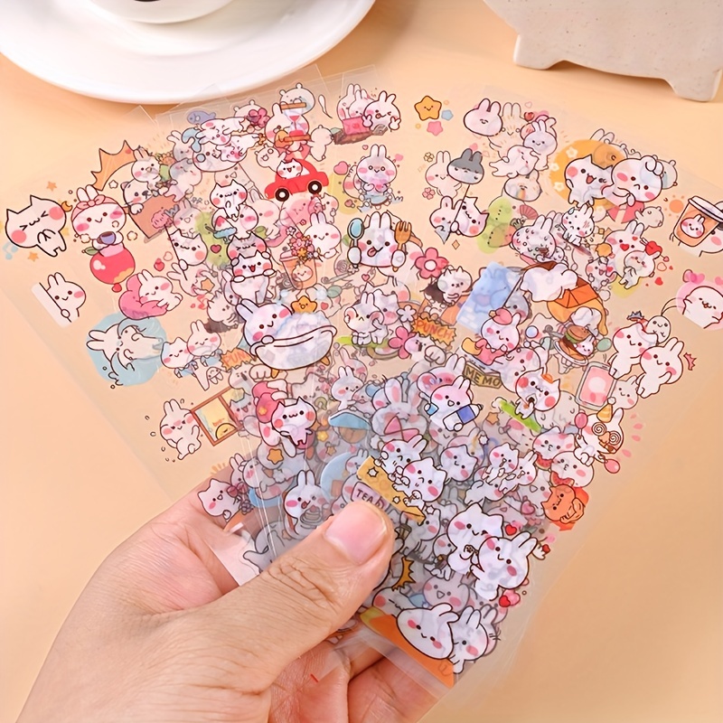10 Sheets (single Pack) Cartoon White Rabbit Journal Material Sticker Pack Pre-cut Protective Film Crafts Phone Case Etc. Decorative Stickers (10 Sheets/pack)