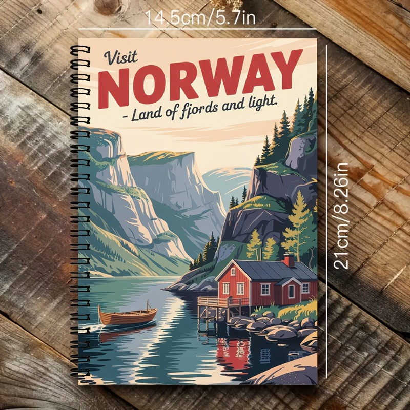 TEMU 1pc Vintage Norway Fjord Landscape Notebook, 5.7x8.26inch [2d]flat Personal Organizers With 100 Pages Lined Journal, Perfect For Travel Planning