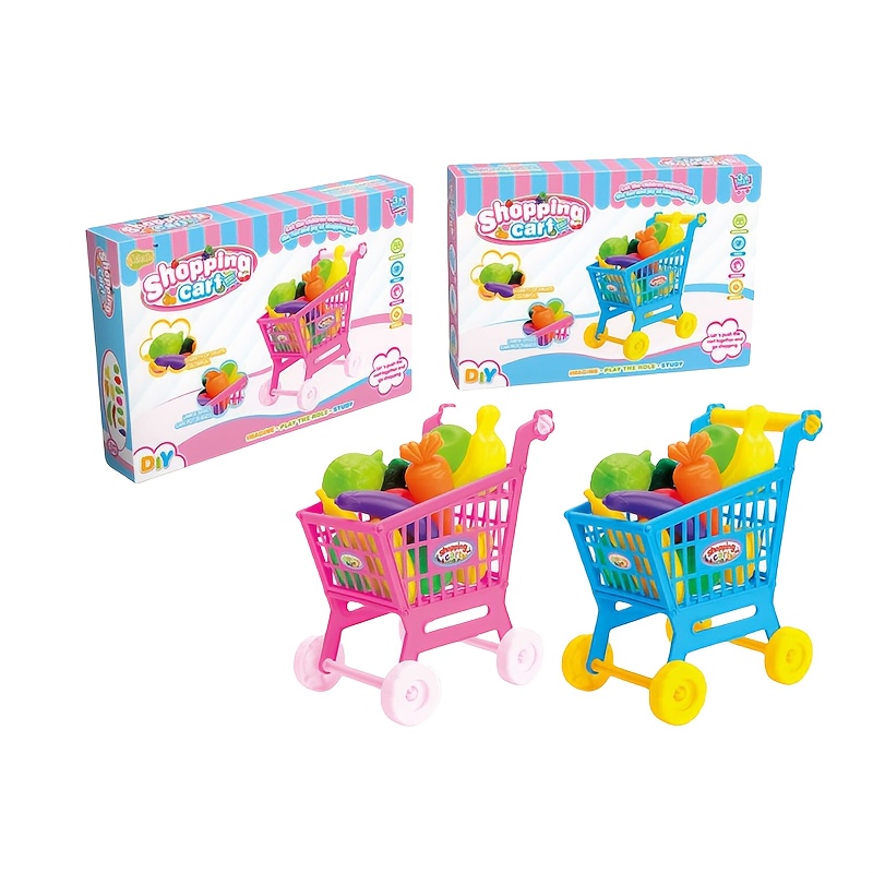 Kids Shopping Cart Toy Set with   - Durable Plastic Pretend Play Grocery Cart for   Ages 3+, Blue & Pink,   Shopping Cart, Fruits, and Veggies,   Pretend Playtime,   Design, Sturdy Construction, Toy For Girl, Toy For Boy, Small Games, Quality Plastic, Roleplay Toy, Pretend Food, Pretend Play  , Early  