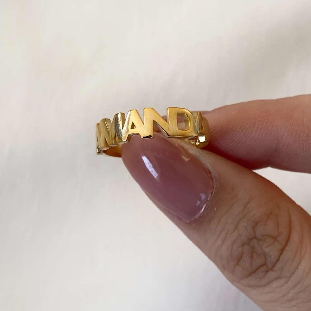 Custom Name Golden Stainless Steel Ring, Elegant Monogrammed Band