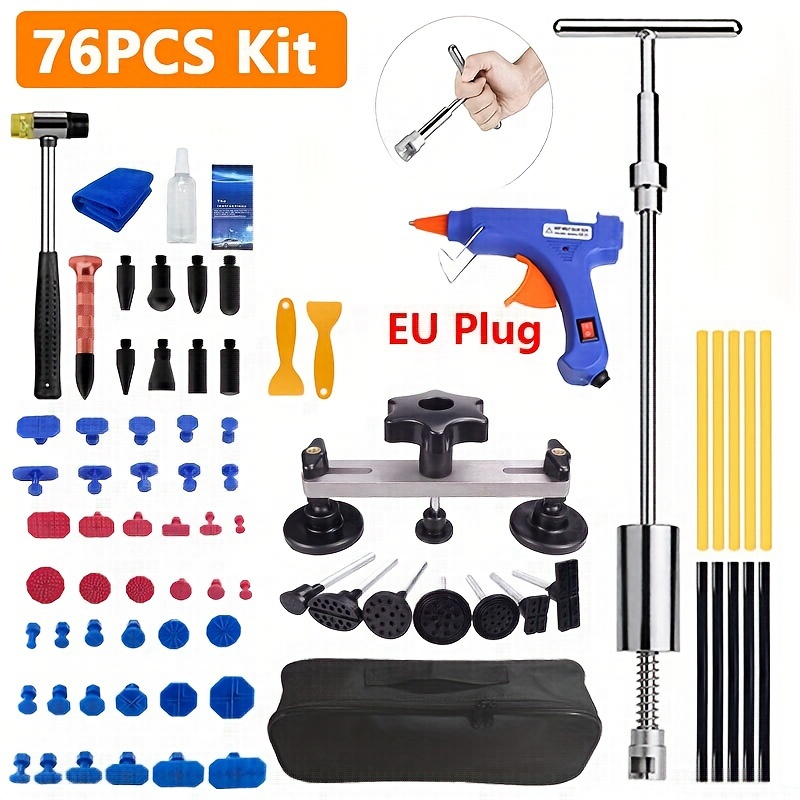 

Kit de réparation de bosses 76PCS Outils de débosselage de voiture 2 d'extracteur de bosses et d'onglets de pistolet à Utiliser les métalliques de camions et de voitures légères - Prise UE