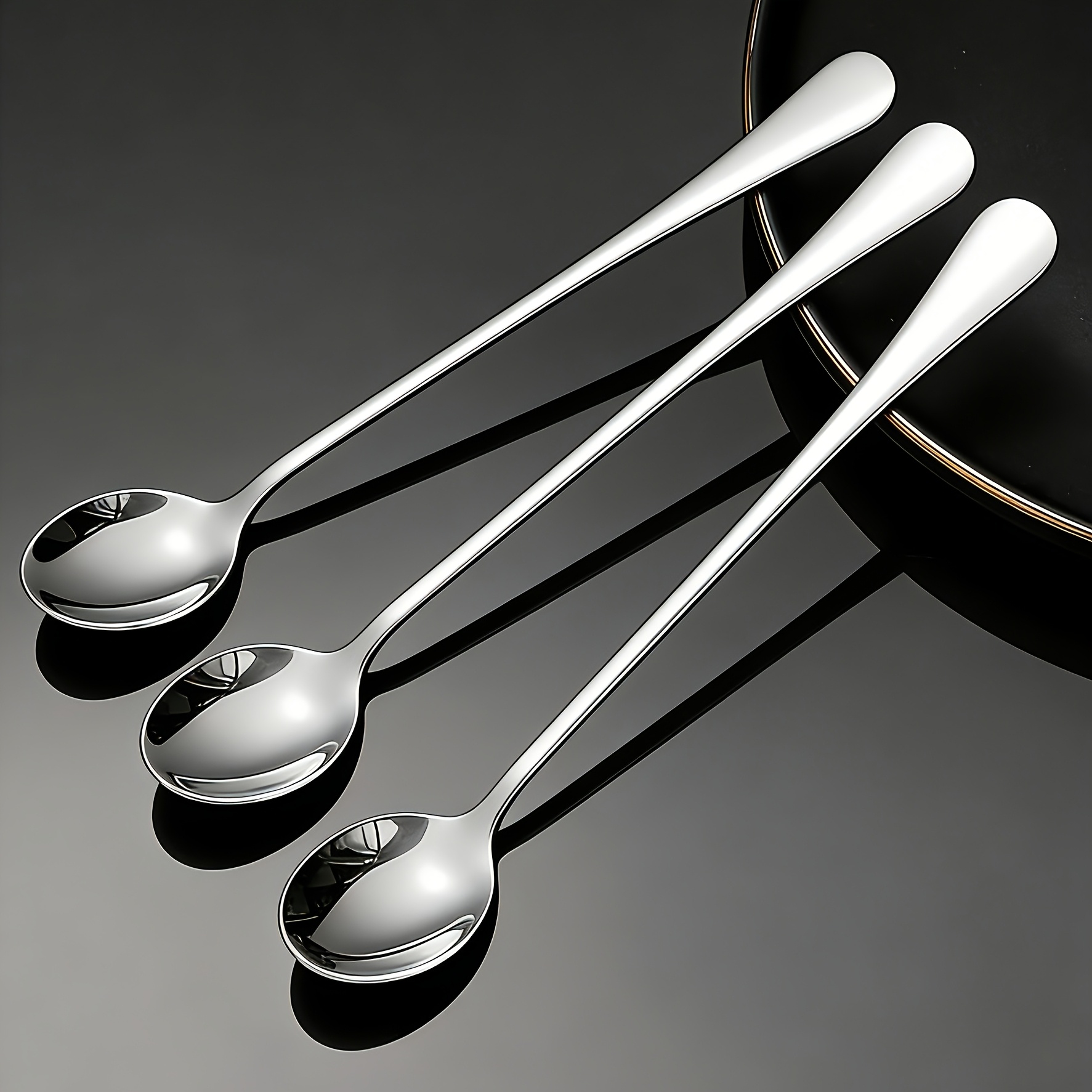 TEMU Silvery 3pcs Set Heavy-duty Stainless Steel Spoons With Extended Handles, 19.51 Cm Long Handle Iced Tea Spoons, Coffee Spoons, Ice Cream Spoons,