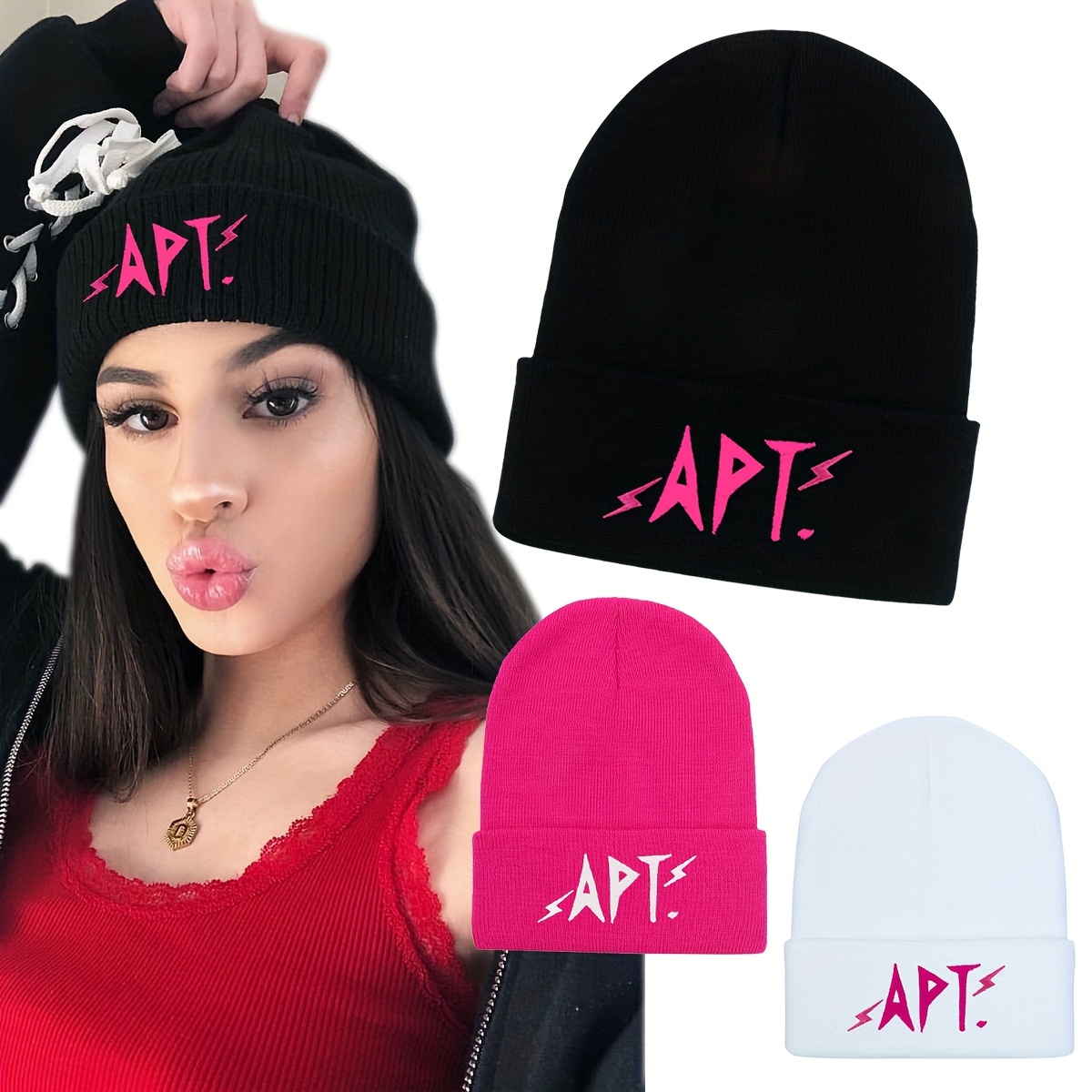 

'apt' Embroidered Knit Beanie - Warm, Stretchy & Lightweight Winter Hat For Skiing, Cycling & Streetwear