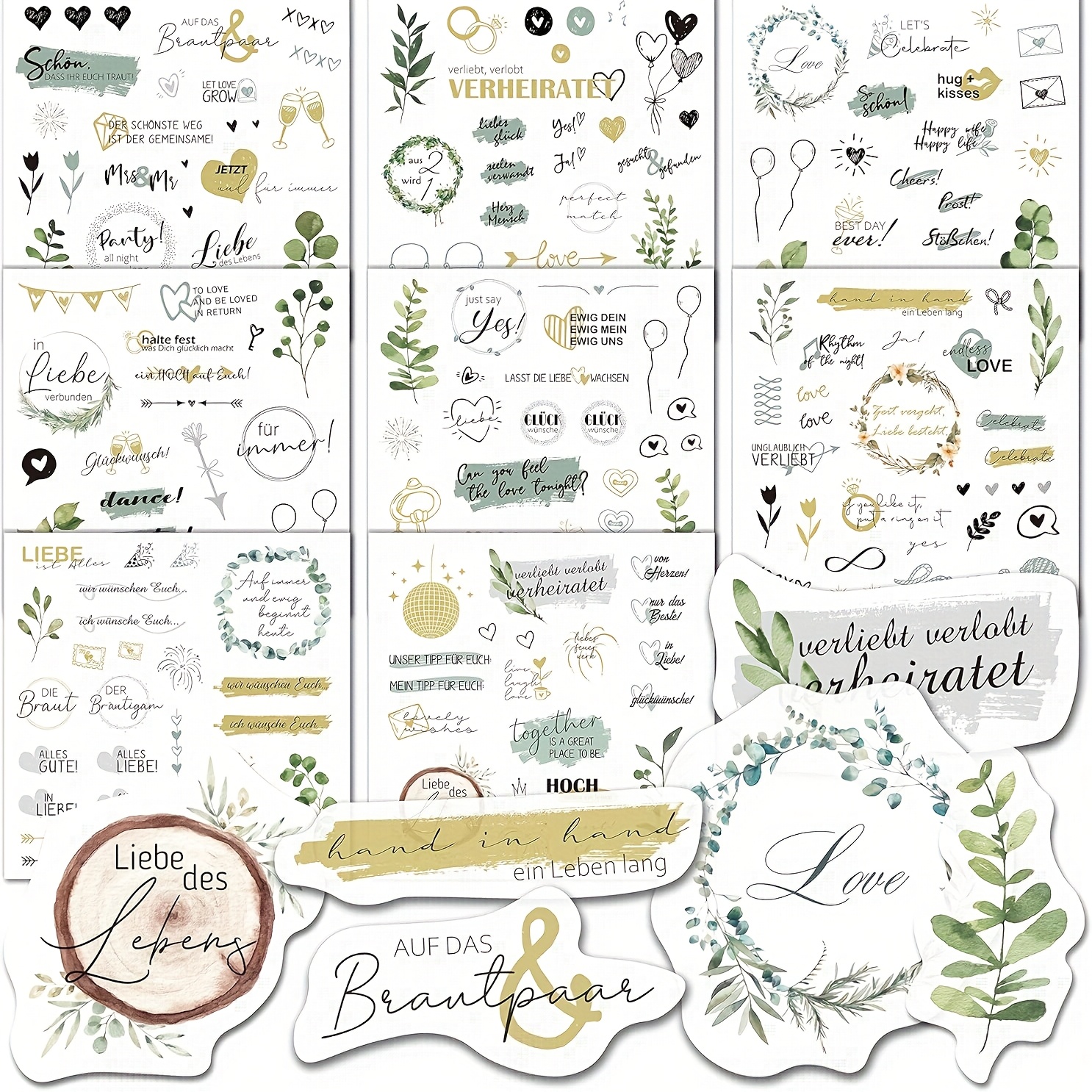 Wedding Sticker Guestbook With Over 200 Designs - 8 Pages Of Wedding Stickers, Suitable For Guestbooks And Albums, Wedding Stickers Suitable For Scrapbooking, Diary Decoration, Heart Stickers