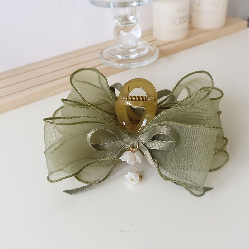 TEMU 1 Of The Valley Flower Tassel Bow Claw Clip For Women, Updo Hair Accessory For The Back Of
