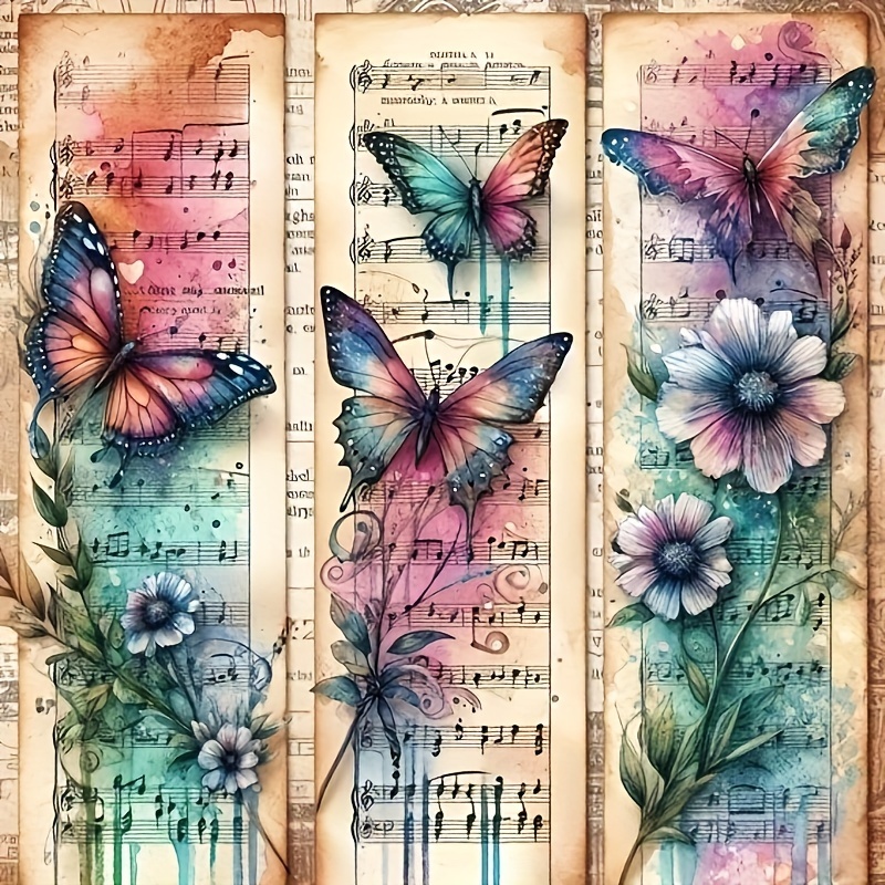 

5d Diy Diamond Painting Kit, Round Diamond Art Embroidery Cross Stitch, Classic Music Notes & Butterflies Canvas, Full Drill Craft Wall Decor, 30x30cm