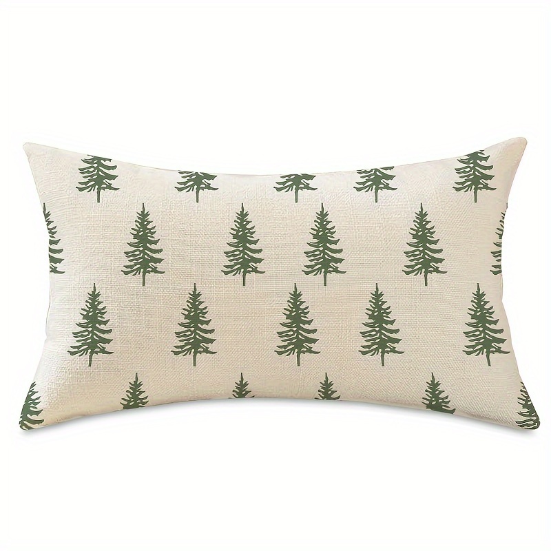 TEMU 1pc Rustic Christmas Tree Pillow Cover, 18x18inch Or 12x20inch, , Zippered, Pattern, Washable, Style, Home Decor Cushion For Sofa And Couch