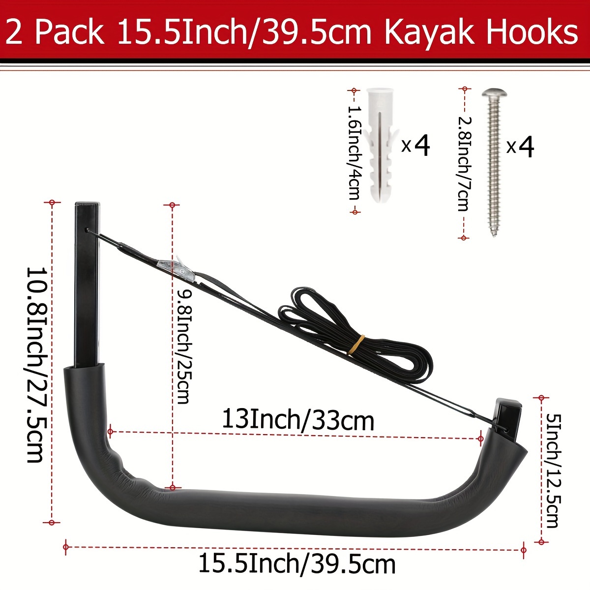 Kayak Storage Hooks for Wall-Mounted Storage