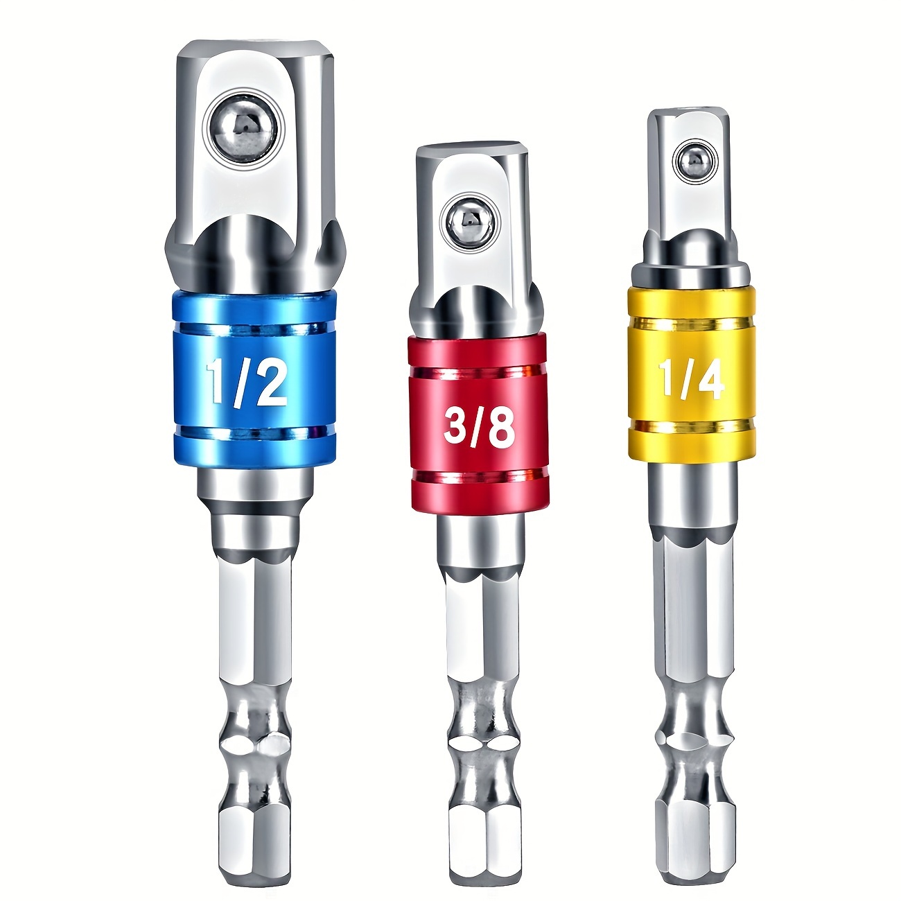3pcs Colored Belt Bead Connecting Rod, Universal Socket Connecting Rod Ad Connecting Rod With Steel Beads 1/2 1/4 3/8