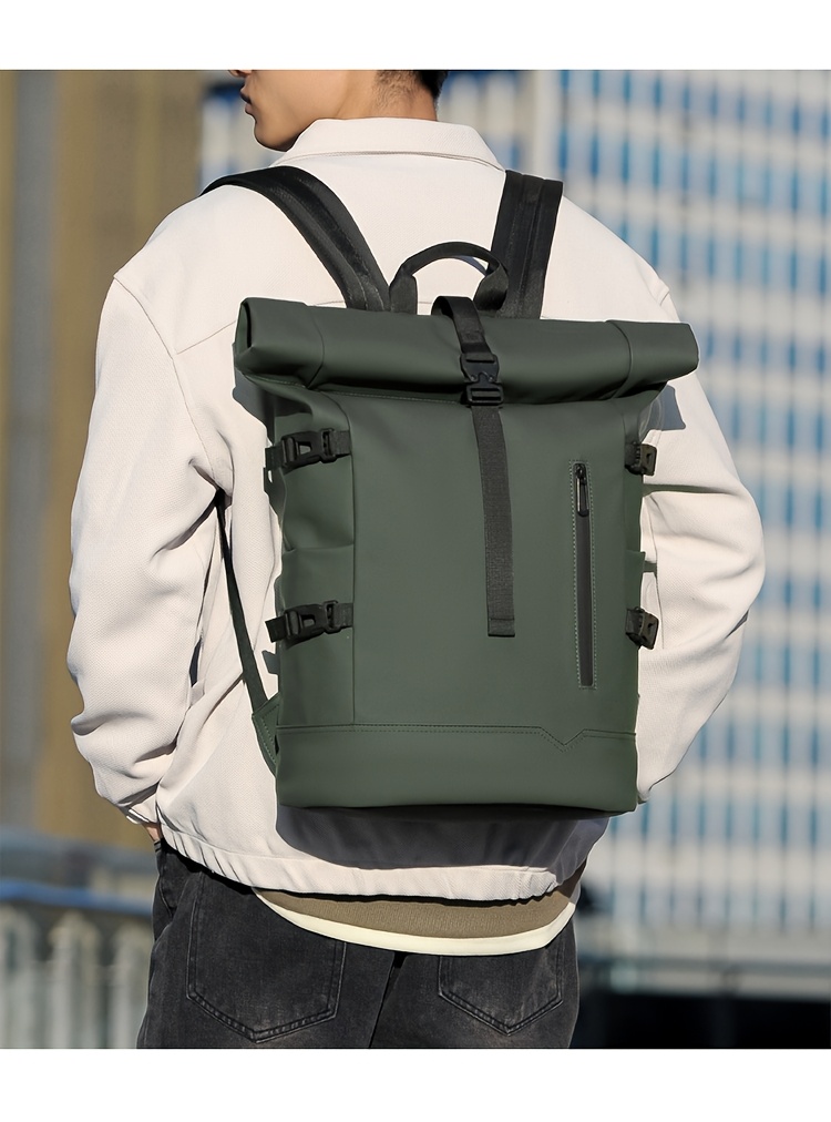 Men's New Trendy Fashion Roll-Top Backpack, Men's School Bag, Casual Travel Sports and Gym Backpack, Large Capacity Multi-Functional Backpack, Women's Matching Casual Backpack