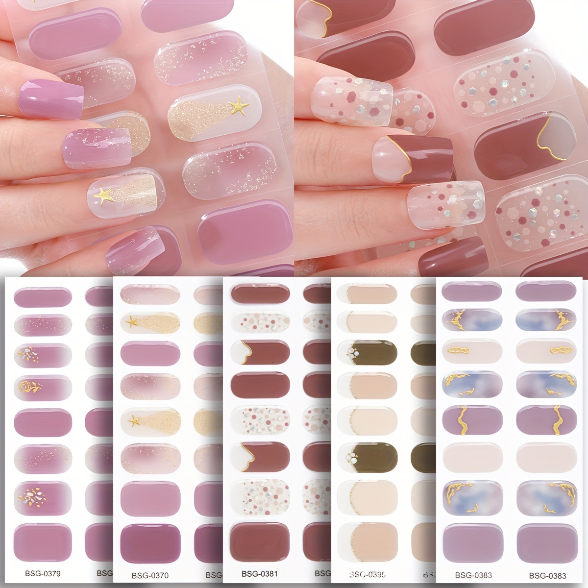 

80pcs Of Semi-cured Gel Nails, Light Purple And Gradient French Semi-cured Gel Nail Stickers - Uv Lamp Required, , Long-, Easy To Apply And Remove