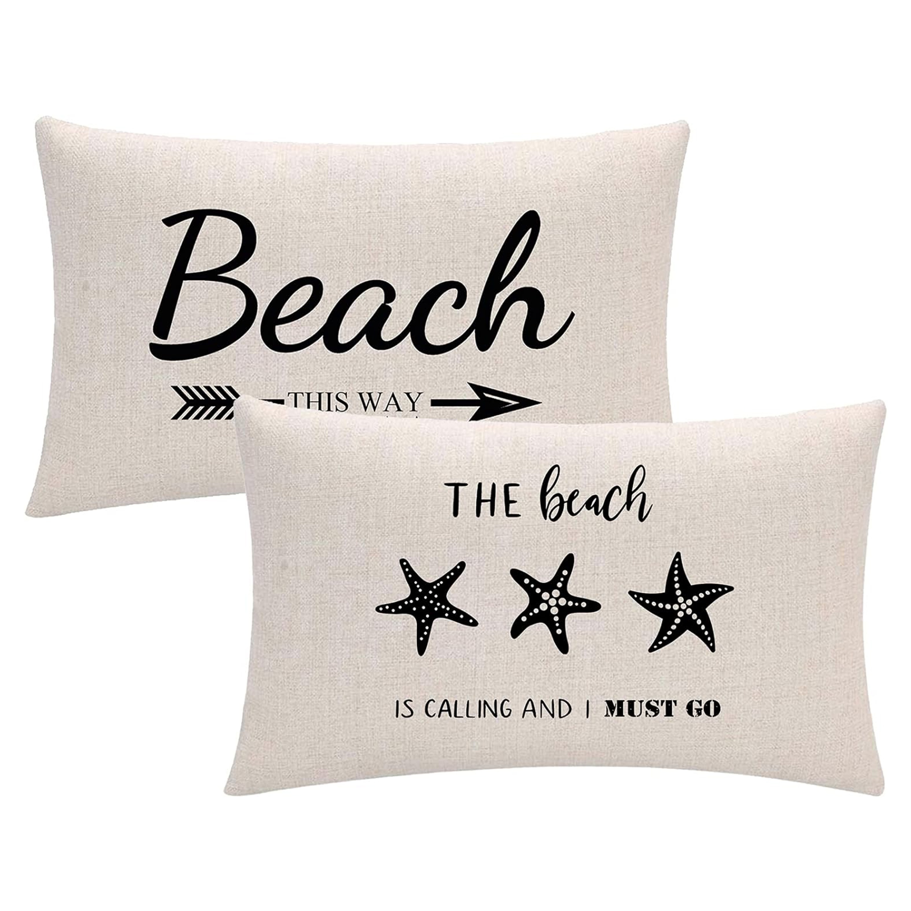 

2pcs, Linen Beach Decor Throw Pillow Cover With Beach Quote/starfish Cushion Covers Summer Decorative Lumber Pillowcases, Single Sided Printing, No Pillow