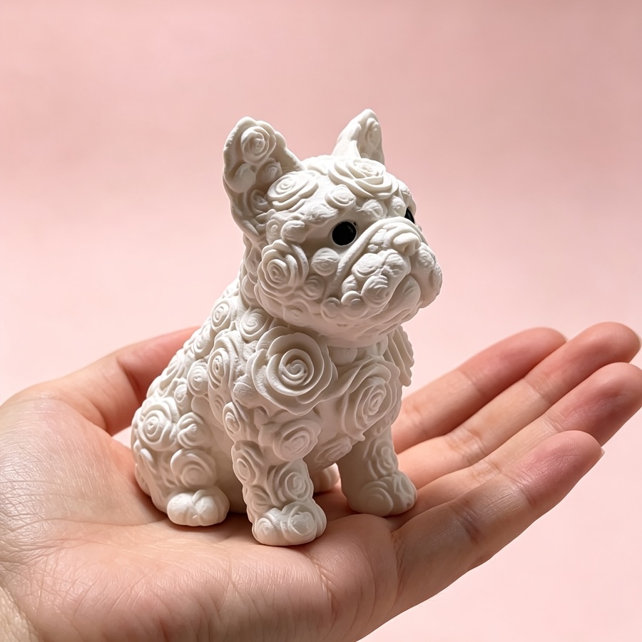 TEMU Rose Relief French Bulldog Statue, 3d Rose Pattern Bulldog Ornament, Rose And Frenchie Gentle , Desktop Decoration, Car Ornament, Tea Pet,