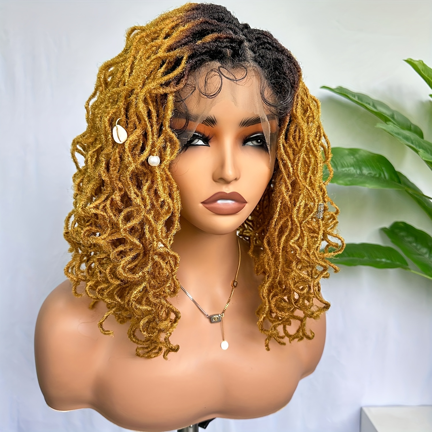 TEMU Full Lace 14 Inch Curly Dreadlocks Ombre Light Brown Twist Wigs For Women Afro Curly Crochet Braided Synthetic Wig Easter And Other Occasions