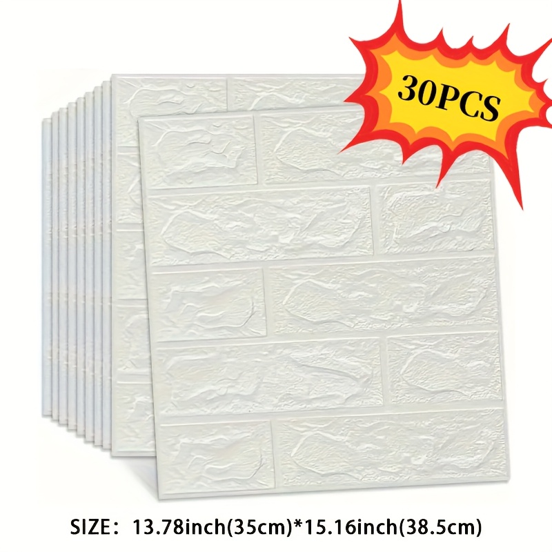 Image of 30pcs Set Of 3d Brick Pattern Wallpaper, 35cm X 38.5cm Foam Wall Sticker, Self-adhesive And Easy To Clean, Free-cut For Kitchen, Living Room, Bathroom, Hallway, Brick Ceiling Decal