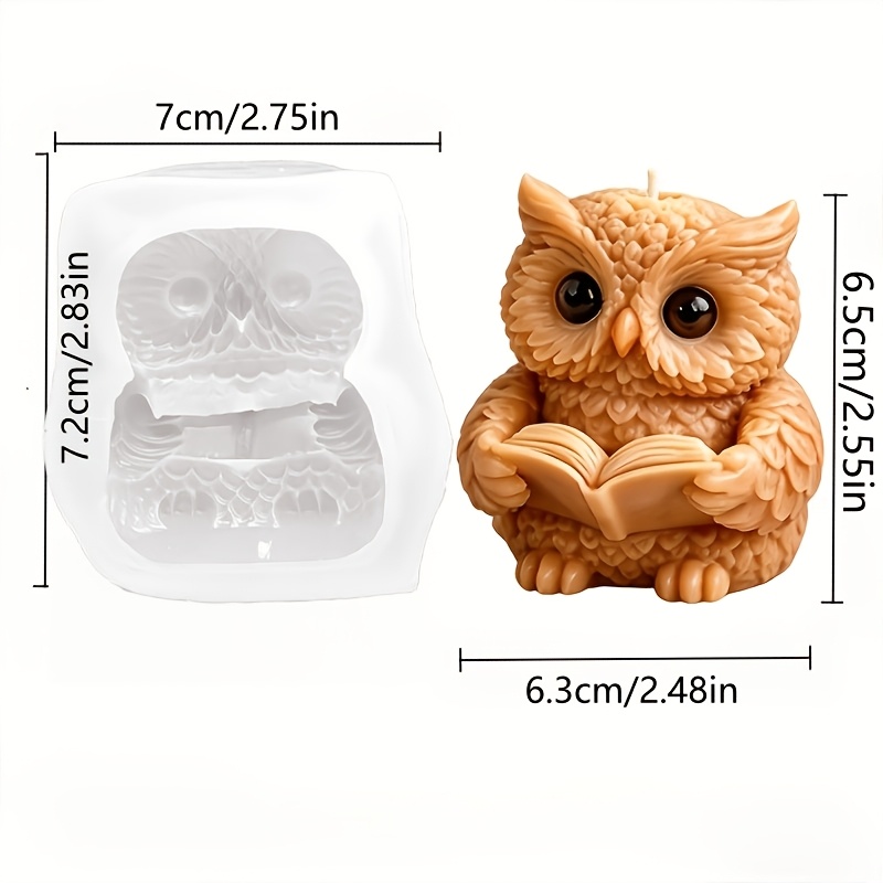 TEMU 1pc 1pcs 3d Owl Silicone Mold Suitable For Diy Crafts - Detailed Owl Holding Book & Candle Holder Mold, Irregular Shape For Resin/soap/plaster,
