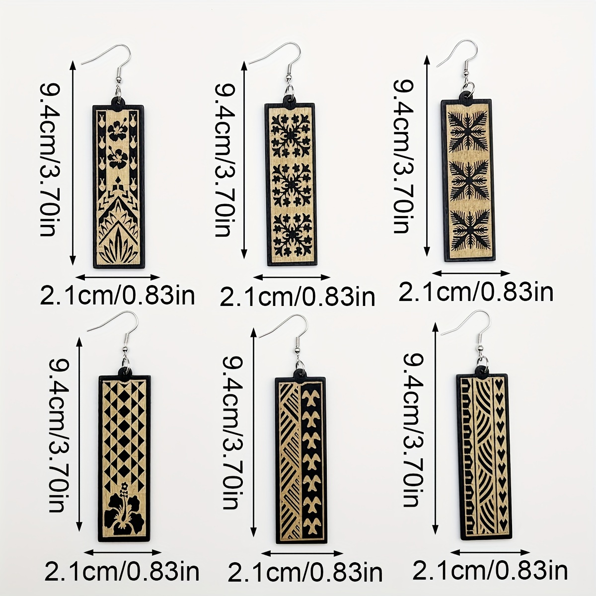Boho Wooden Earrings Set, Vacation Style Long Carved Exaggerated Earrings