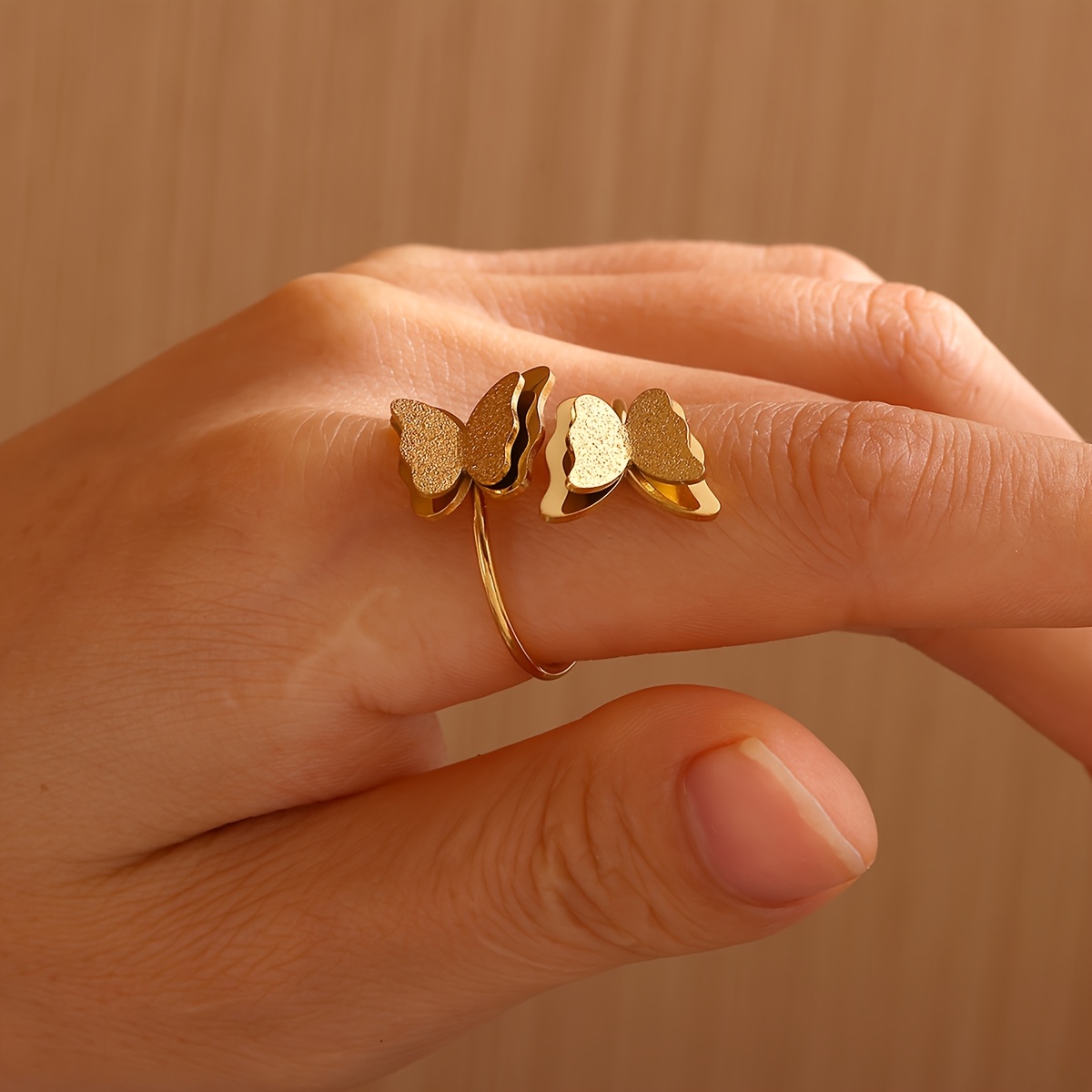 TEMU 1pc Stainless Steel Ring, Double-layer Fashionable Golden Color Elegant And Unique Ring Jewelry Accessory Gift, Party Gathering Gift