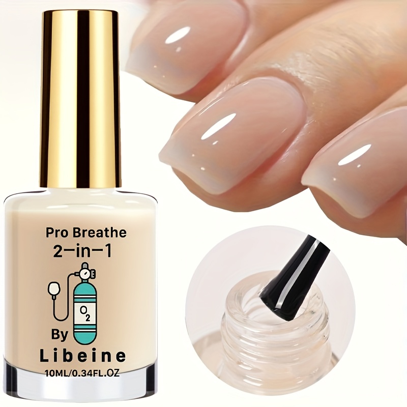 【libeine】2-in-1 ネイル強化、 ルジェリー ベージュ – 指の爪と足の爪に最適、輝きを向上、光沢トップコート、速乾ネイルポ 処方、透明ネイルカラー