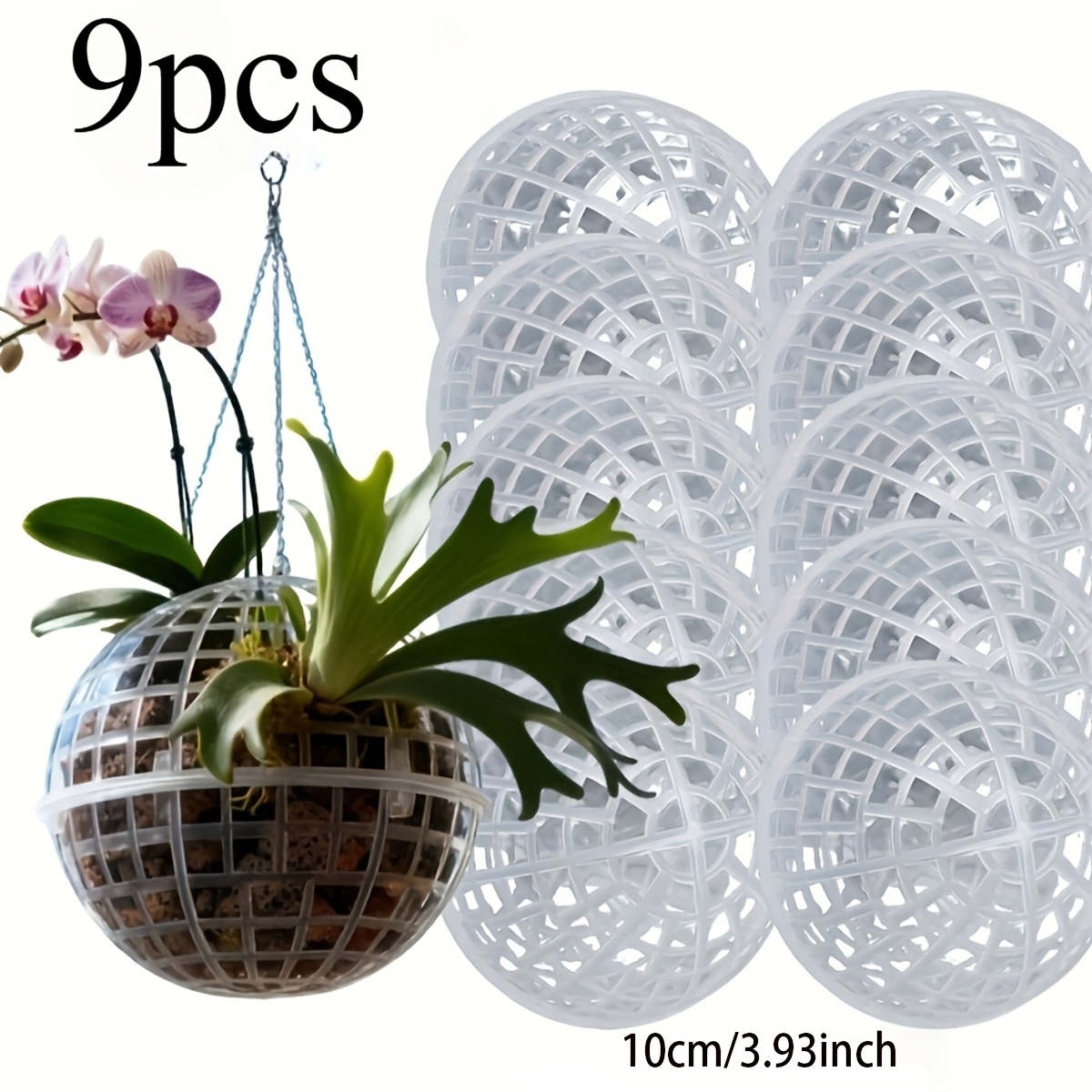 TEMU 9pcs Plastic Moss Ball Planters, Hanging Orchid Fern Pots With Drainage Holes, Indoor Plant Decor, Gardening Gift