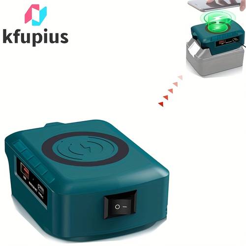 version compatible with mak ita 18v battery fast wireless charging adapter with type c and usb fast output wireless phone charging function on off switch fast charging battery not included