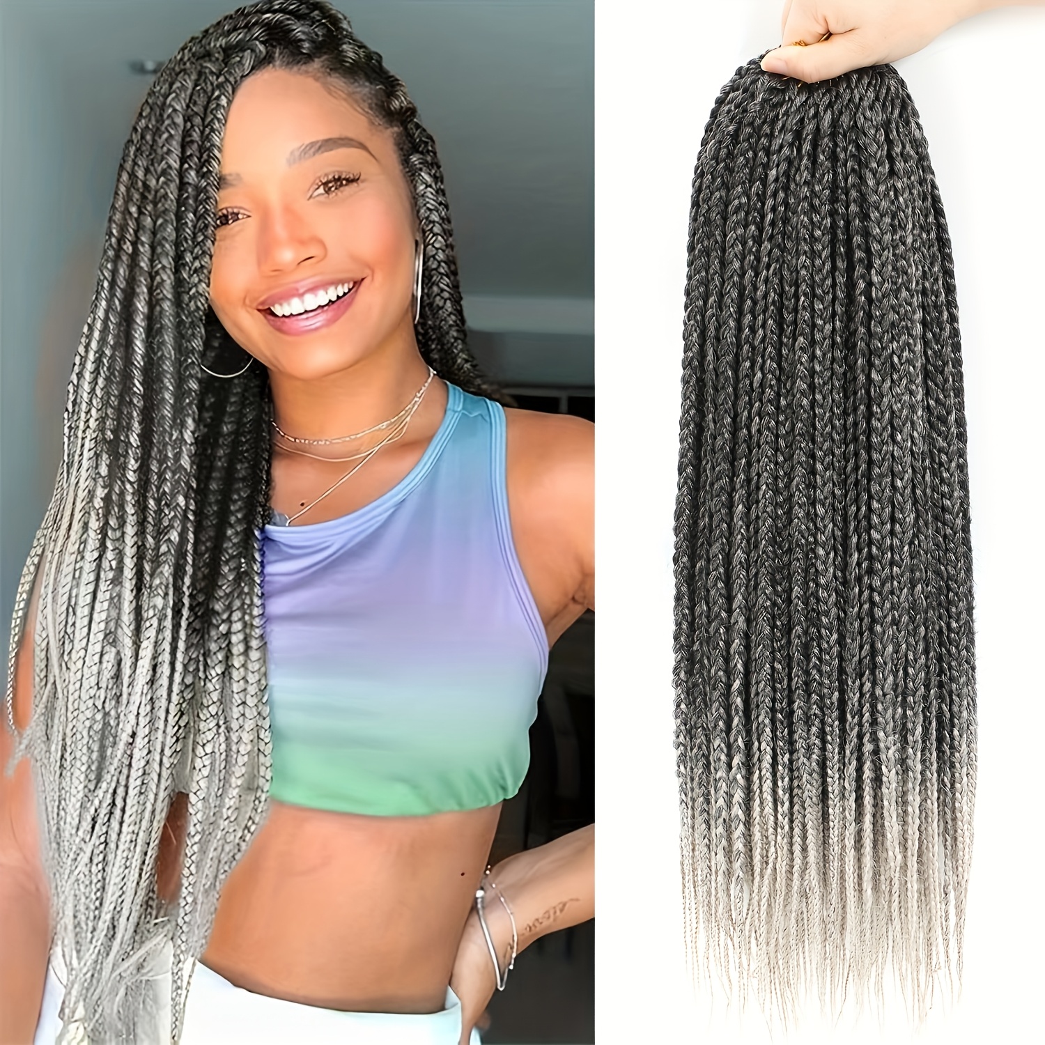Image of 3 Packs Straight 3 Braids Crochet Braids For Women Crochet Box Braids Prelooped Crochet Hair For Women Box Braids Crochet Hair Extensions