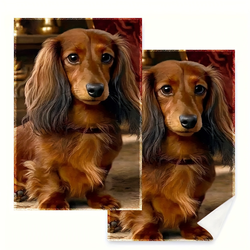 Image of 2pcs, Kitchen Towels, Dishcloths, 16x24 Inch, A Longhaired Dachshund With , Cute, Used For Cooking, Baking, And Home Kitchen Decoration, Ah716tes464