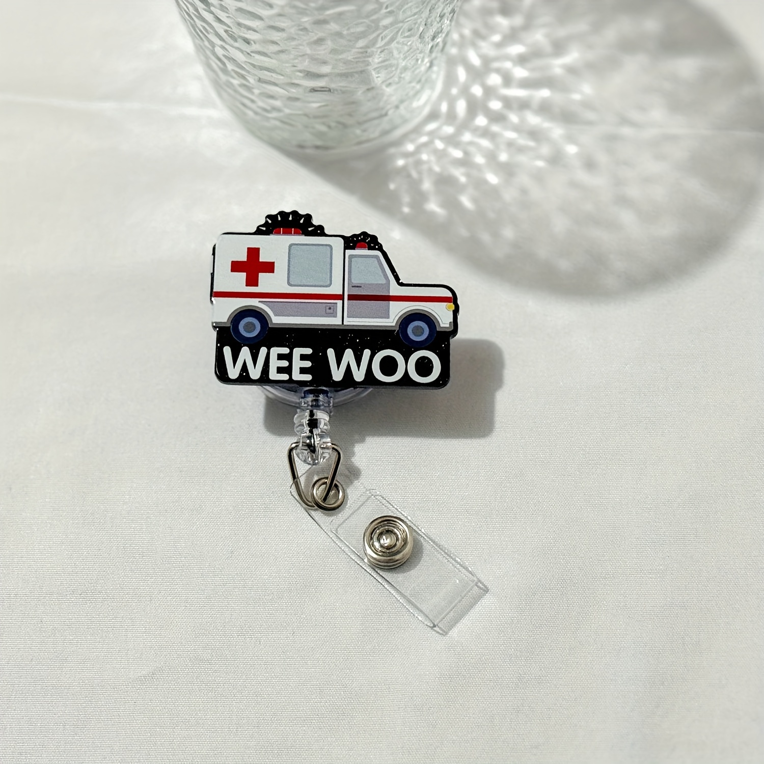  Wee Woo,Funny Badge Reel，Retractable ID Card Badge