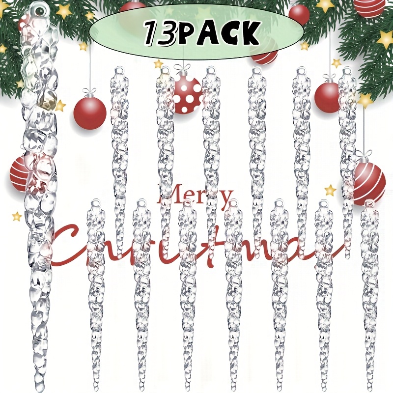 Image of 13pcs Christmas Icicle Ornaments For Christmas Tree Decorations, Hanging Acrylic Crystal Christmas Ornaments, 5.1 Inch Clear Plastic Icicles For Xmas Tree, Decorations Supplies