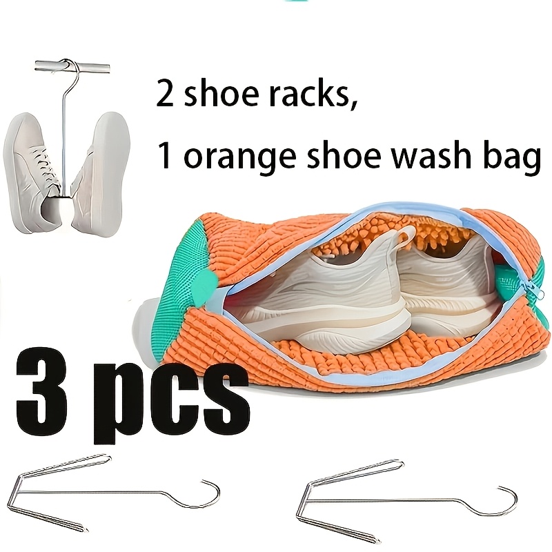 TEMU Ensemble de 3 pièces (2 supports à chaussures et 1 sac de lavage de chaussures) Sac pour machine à laver les chaussures : Sac pour machine à