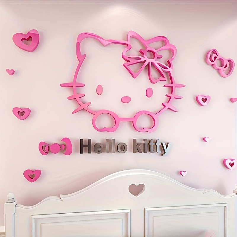 

Sanrio Hello Kitty 3d Acrylic Sticker Set - Cartoon Wall Decor For Bedroom & Cute Gift Idea - , Bow Theme Design