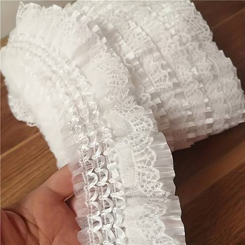 1pc white exquisite lace embroidered elastic ruffle trim 1 meter long 8 centimeters wide suitable for clothing dresses headwear hats and handicrafts