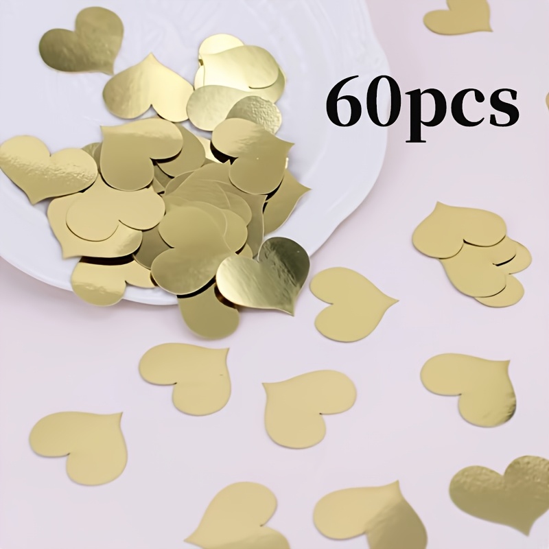 Image of 60pcs Finished Heart-shaped Golden Confetti, Suitable For Christmas, Weddings, Birthdays, Valentine&;s Day Party Decoration Confetti,halloween