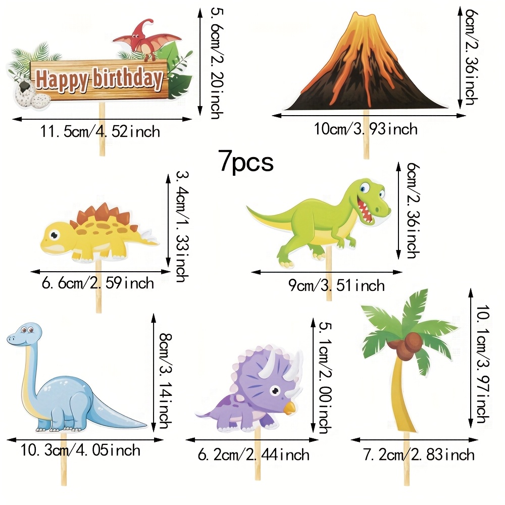 Image of 7pcs Dinosaur Birthday Cake Topper Set, Happy Birthday Decorations For Cakes For Halloween,christmas Event & Party Supplies Halloween&christmas For Christmas,newyear,valentine,party Events