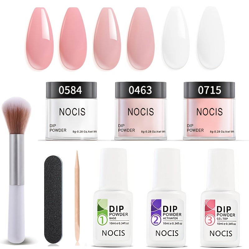 TEMU Dip Powder Nail Set Featuring Soft Milky White And Neutral Nude Shades, Complete With Dipping Powder Liquids, Base And Top Coats, And For French