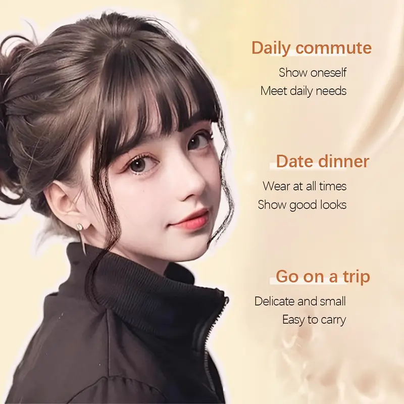 1pc womens elegant clip in bangs hairpiece loose wavy synthetic hair extensions with cap natural look for styles black dark brown light brown styling elegant hair accessory synthetic hairpiece hair accessories details 5