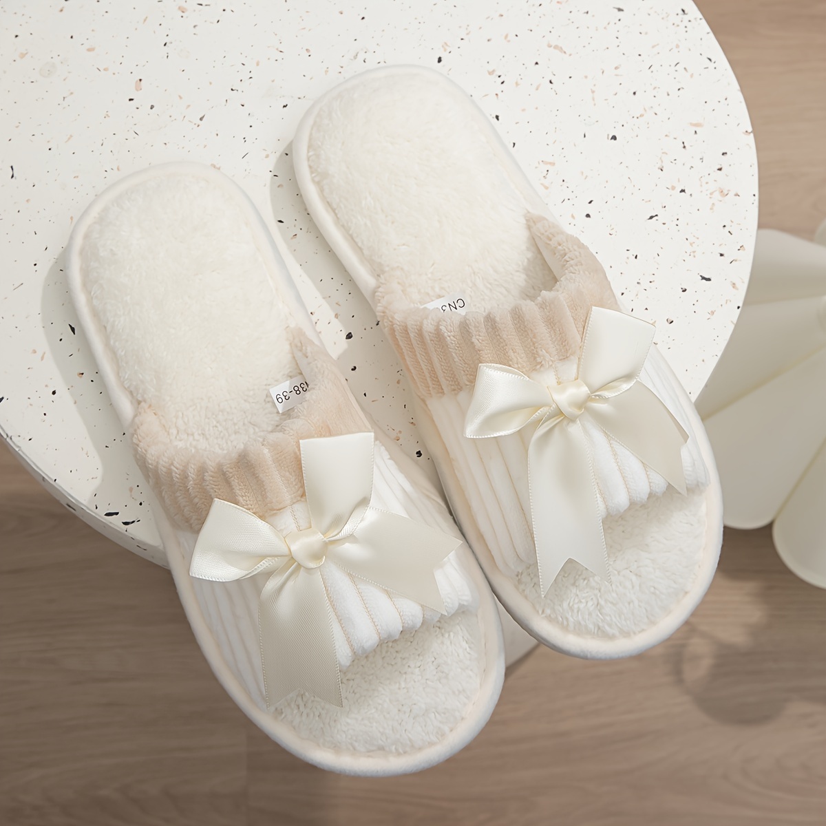 Image of Open-toe Women's Home Slippers, Korean Style Bow, Comfortable, Simple, Stylish, Cute Couple's Indoor Slippers, Women Shoes