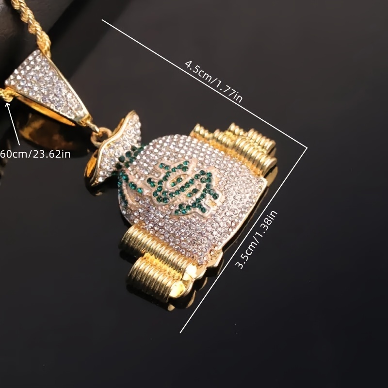 1pc exquisite rhinestone money bag pendant necklace for men and women details 1