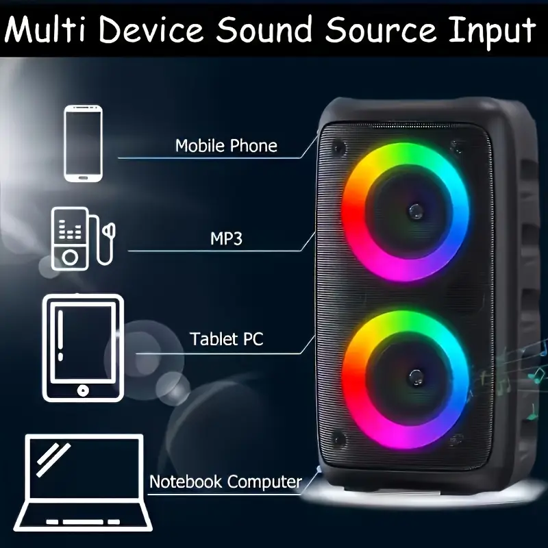 portable wireless speaker with microphone big stereo subwoofer tws aux support rechargeable battery holiday halloween christmas for outdoor party singing details 9