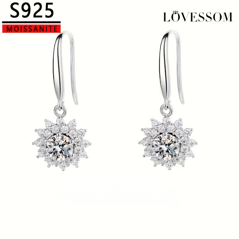 

2pcs/pair 925 Sterling Silver 0.5ct Moissanite Sun Flower Earrings, Trendy Anniversary Valentine's Day Gift, Elegant Banquet Party Ear Jewelry