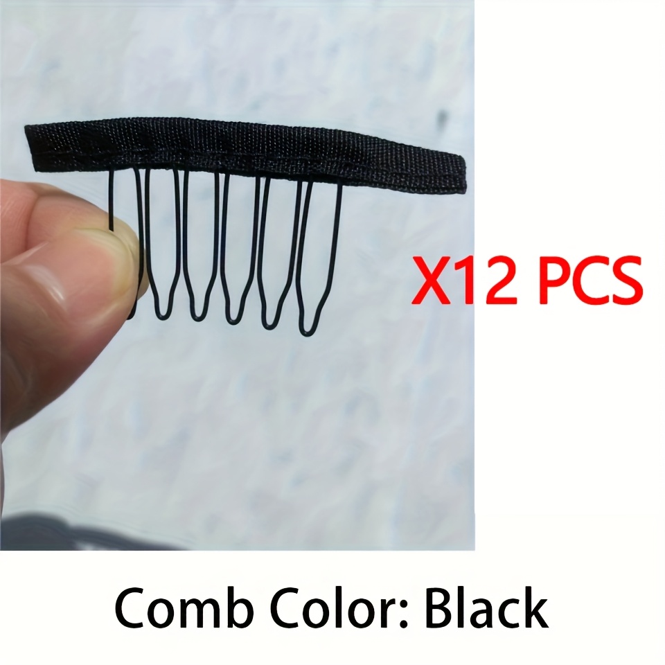 TEMU 12pcs/pack Wig Comb Clips For Toupee Caps And Hair Extensions - Black Wig Accessory Tool For Smooth And Secure Hair Styling